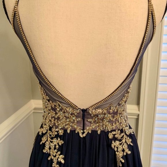 Ball Gown/Pageant or Prom Dress (Navy Blue & Gold) - Picture 7 of 7
